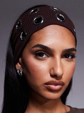 ASOS Brown Knit Headband with Silver Eyelets